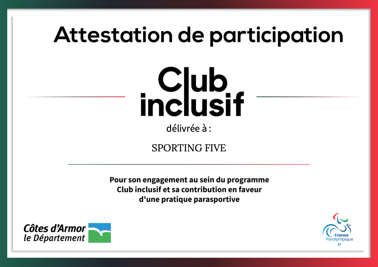 Attestation de participation SPORTING FIVE